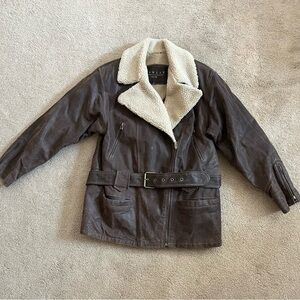 Brown Leather Jacket with Shearling Collar
